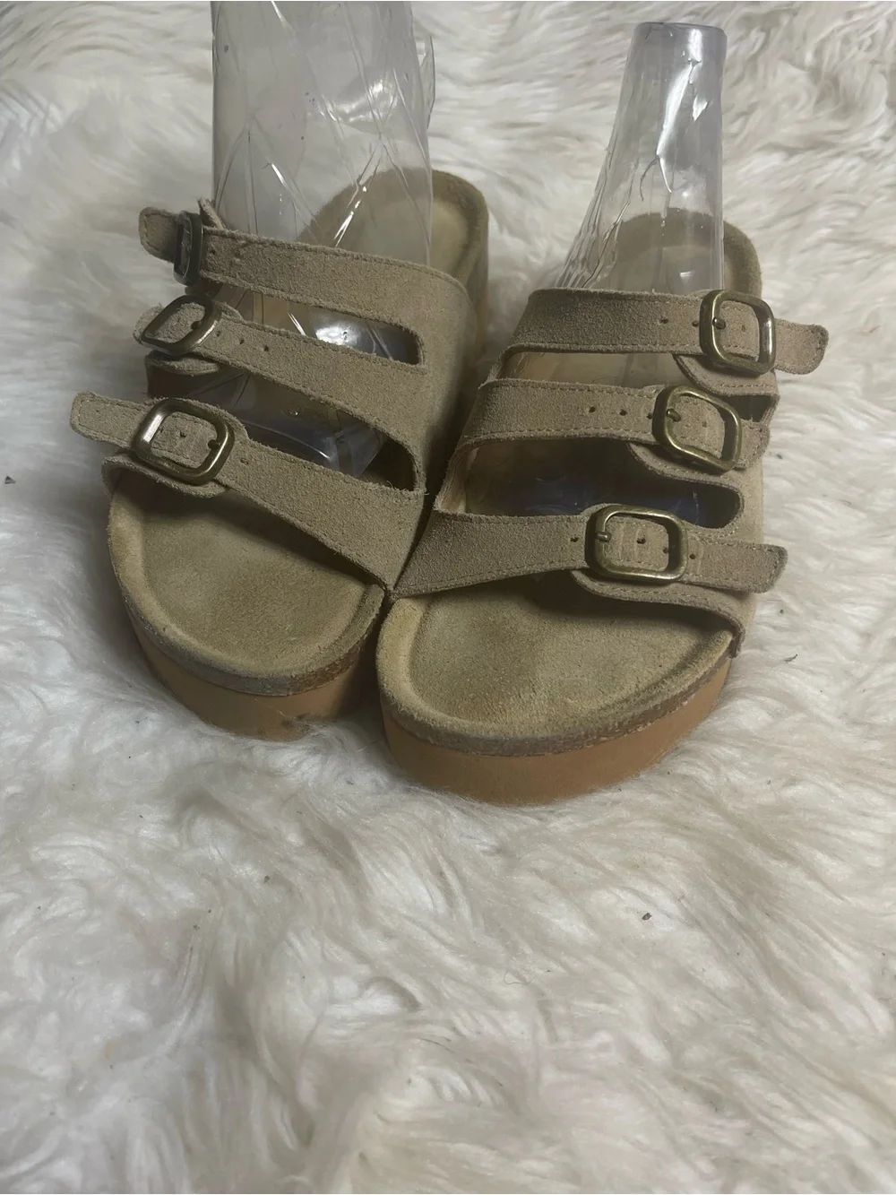 Project Cloud leather Suede Triple-Buckle platform Sandals in khaki SZ8